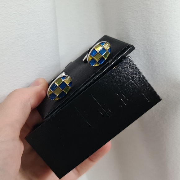 Other - Blaq Mens Cuff Links Checked Cufflinks Silver Blue Yellow